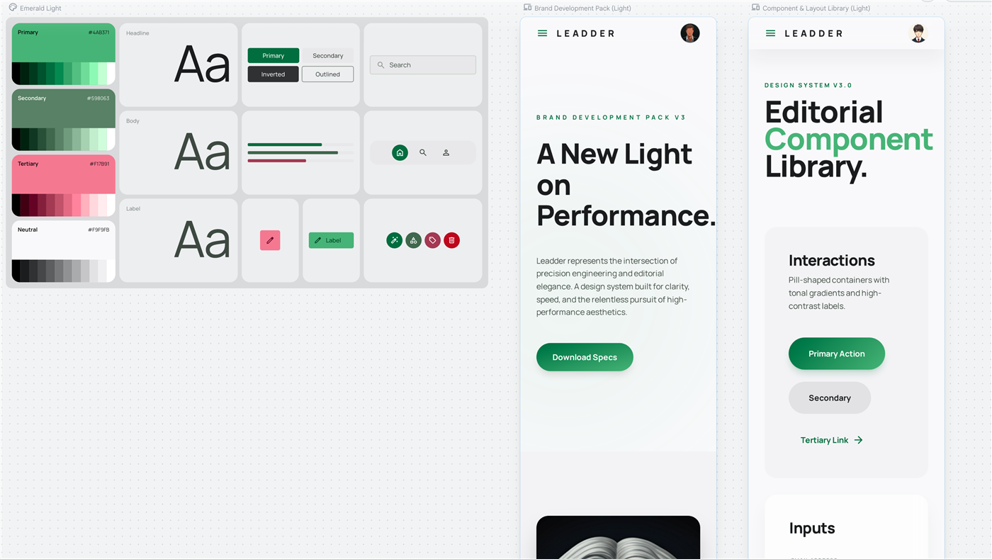 Editorial component library from a delivered Gondal Tech build: type scale, buttons and interaction states documented as a design system